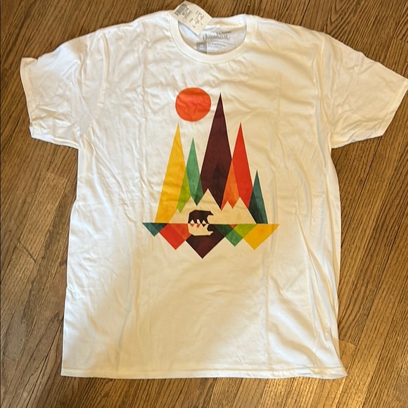 Threadless Other - Bear Mountain Reflection Tee -White with Colorful Geometric Design